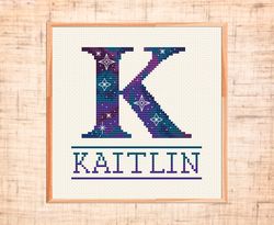 monogram cross stitch pattern galaxy letter k cross stitch baby name cross stitch space nursery cross stitch customizabl