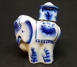 ussr vintage gzhel porcelain elephant tea holder tea jar hand painted 1980s