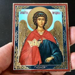 archangel jehudiel | gold and silver foiled mounted on wood | size: 2,5" x 3,5"