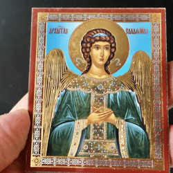 archangel selaphil | gold and silver foiled mounted on wood | size: 2,5" x 3,5"