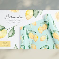 watercolor lemon seamless pattern / lemon digital paper pack / citrus pattern / scrapbook paper / digital download