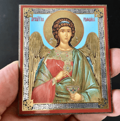 st raphael | gold and silver foiled mounted on wood | size: 2,5" x 3,5"