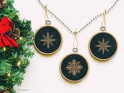 bronze snowflakes cross stitch pattern pdf, set of 3 christmas tree ornaments embroidery design snowflakes chart digital