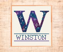 monogram w cross stitch pattern modern cross stitch pdf letter cross stitch baby name cross stitch space galaxy cross