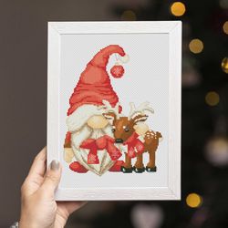 christmas gnome, cross stitch pattern, gnome cross stitch, christmas cross stitch, modern cross stitch,deer cross stitch