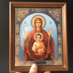 The Sign The Mother Of God | Icon Gold Foiled In Wooden undefined Frame With Glass 7" X 9,5" | Handcrafted