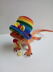 rainbow beardie hat, rainbow rat hat, rainbow hedgehog hat, rainbow dog hat