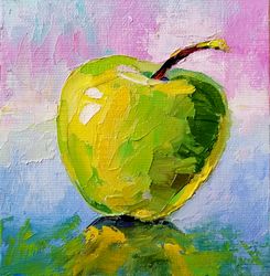 apple painting fruit original art green apple artwork by artolgagoncharova