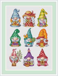 garden gnomes cross stitch pattern garden cross stitch pattern flowers cross stitch pattern spring cross stitch pattern