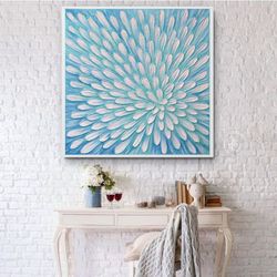 blue daisy original painting blue and white floral wall art abstract flower artwork textured wall decor