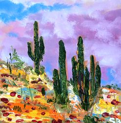 saguaro painting national park arizona landscape original art 6 by 6