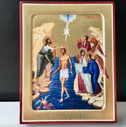 the baptism of the lord | high quality serigraph icon | recessed type icon on wood |  size: 13x16x2.5 cm