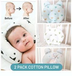 2 pack newborn pillow with ears, baby cushion, newborn baby infant pillow, anti roll prevent flat head support neck