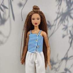 barbie doll clothes blue striped top