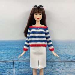 barbie doll clothes white blue sweater