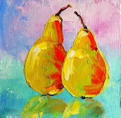 pear painting fruit original art two pears artwork by artolgagoncharova