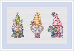 gnome cross stitch pattern easter cross stitch pattern spring cross stitch pattern flower cross stitch pattern