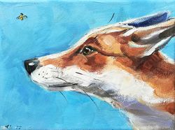 fox & bee painting original animal art woodland canvas wall art impressionism made to order