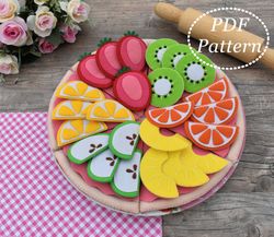 felt fruit pie play set pdf pattern, pie for kids sewing pattern, felt sweets pattern