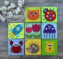 felt lacing cards pdf pattern, learning toy for kids felt pattern, lacing toy