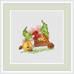 gnome cross stitch pattern flower cross stitch pattern garden cross stitch pattern spring cross stitch pattern