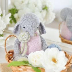 elephant knitting pattern, knitted doll pattern, pdf digital download