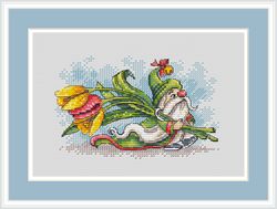 gnome cross stitch pattern tulip cross stitch pattern flower cross stitch pattern spring cross stitch pattern