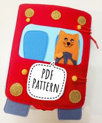 quiet book pattern pdf, red bus silent book pattern pdf & tutorial, transport mini book,felt activity book pattern