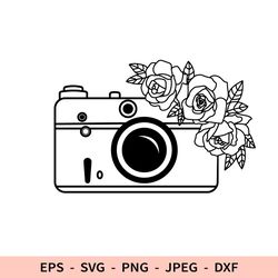 floral camera svg flowers photographer file for cricut dxf for laser cut