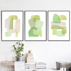 green abstract art printable art 3 piece prints abstract geometric green gray wall art large poster abstract triptych