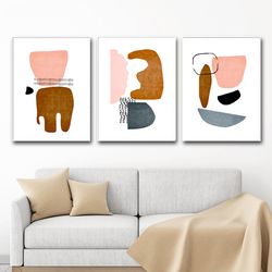 geometric modern art abstract posters 3 piece prints printable wall art rust art abstract set of 3 large art triptych