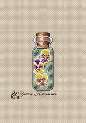 cross stitch pattern pansies, bottle cross stitch pattern, flowers cross stitch pattern, cute cross stitch pattern