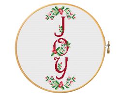 christmas joy cross stitch pattern in folk style, easy beginner cross stitch pdf pattern