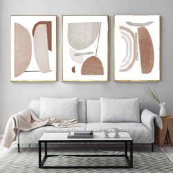 abstract geometric set of 3 prints gray brown art modern artwork printable wall art large poster triptych minimal print