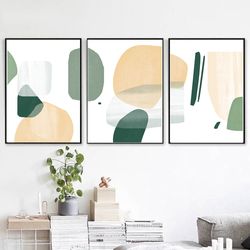 geometric poster abstract triptych green yellow art modern art set of 3 prints printable wall art large minimal print