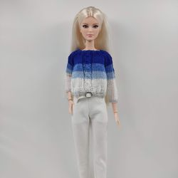 barbie doll clothes blue white sweater