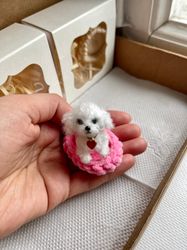 miniature realistic maltese dog minitoy ooak puppy pet friend for doll custom dog figurine dollhouse miniatures handmade