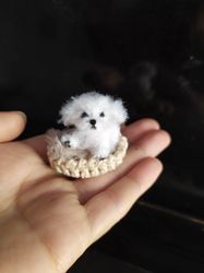 miniature realistic maltese dog minitoy ooak puppy pet friend for doll custom dog figurine dollhouse miniatures handmade