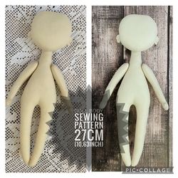 doll body pattern 27cm (10,63 inch), rag doll sewing pattern pdf, soft doll pattern