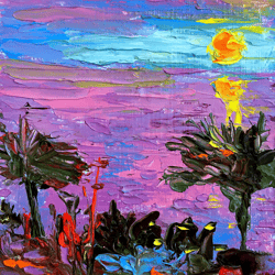 california beach sunset landscape original art 7 by 5 - made to order