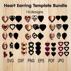 heart earrings svg bundle, valentine earring templates for laser cutting, cricut, silhouette studio, love earring svg