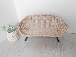 dollhouse wicker sofa. miniature wicker sofa for 6 inch doll.  dollhouse furniture