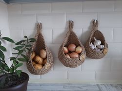 hanging basket, storage basket, kitchen storage, home organization, rustic storage, jute basket, baskets,boho decor