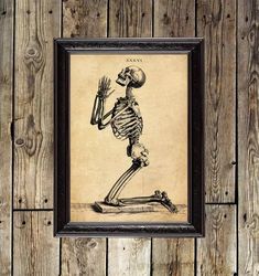 a praying skeleton. vintage medical decoration. 189.