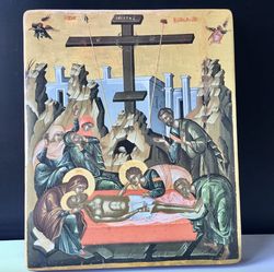 the deposition of christ | russian high quality serigraph icon | size: 34,5 x 28 x 2,5 cm