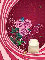 greeting card with opened envelope and pink roses