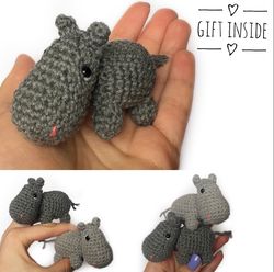 miniature hippo | hippo lovers gift | hippo plush | crochet hippo | small gift for friend | pick me up gift