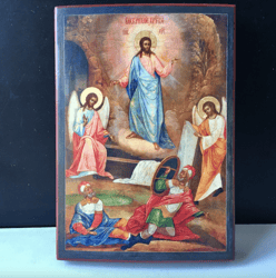 jesus christ victorious resurrection icon | high quality lithography print on wood | reproduction | size: 19 x 13 cm