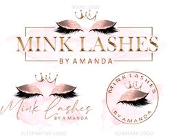 custom lash logo design premade eyelashes logo lash artist business logo lash brows gold logo gold glitter eyelash logo