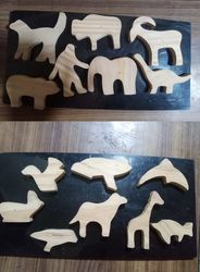 set of 15 wooden animals handmade with natural wood non colored & non polished